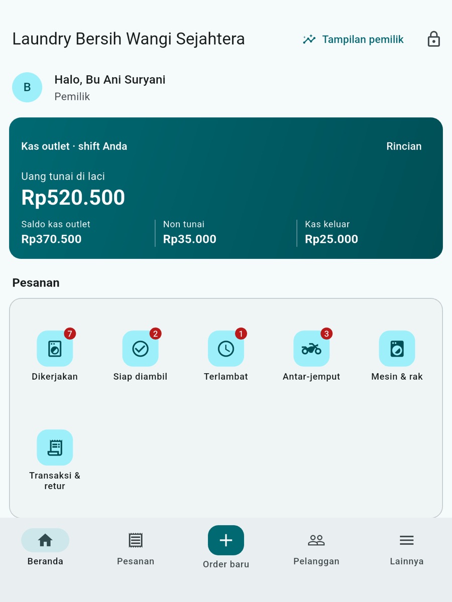 Beranda Jefury Laundry di HP (data contoh)
